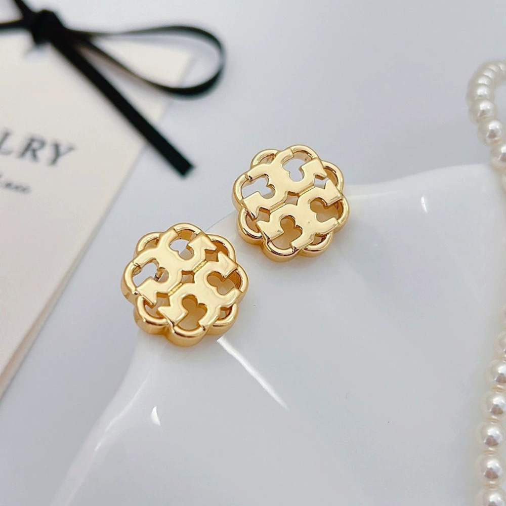 Tory Burch Retro Hollow Letter Floral Stud Earrings